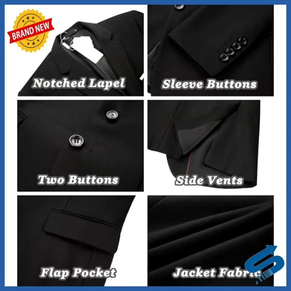 Slim Fit Sport Coat Blazer Two Button Notch Lapel Pockets Wedding Business